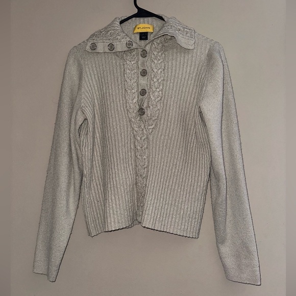 St. John Sweaters - St. John XL Wool Cowl Neck Sweater Tan Gold Button Detail Quiet Luxury